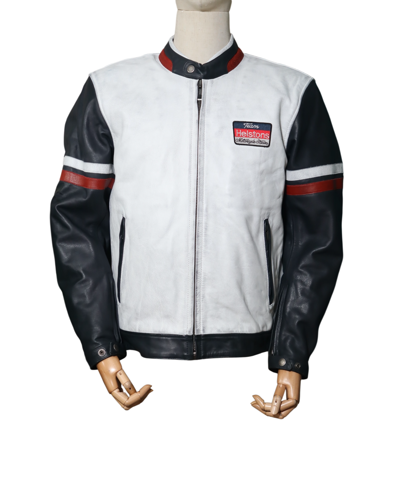 HELSTONS V SERIE CUIR RAG BLEU BLANC - L