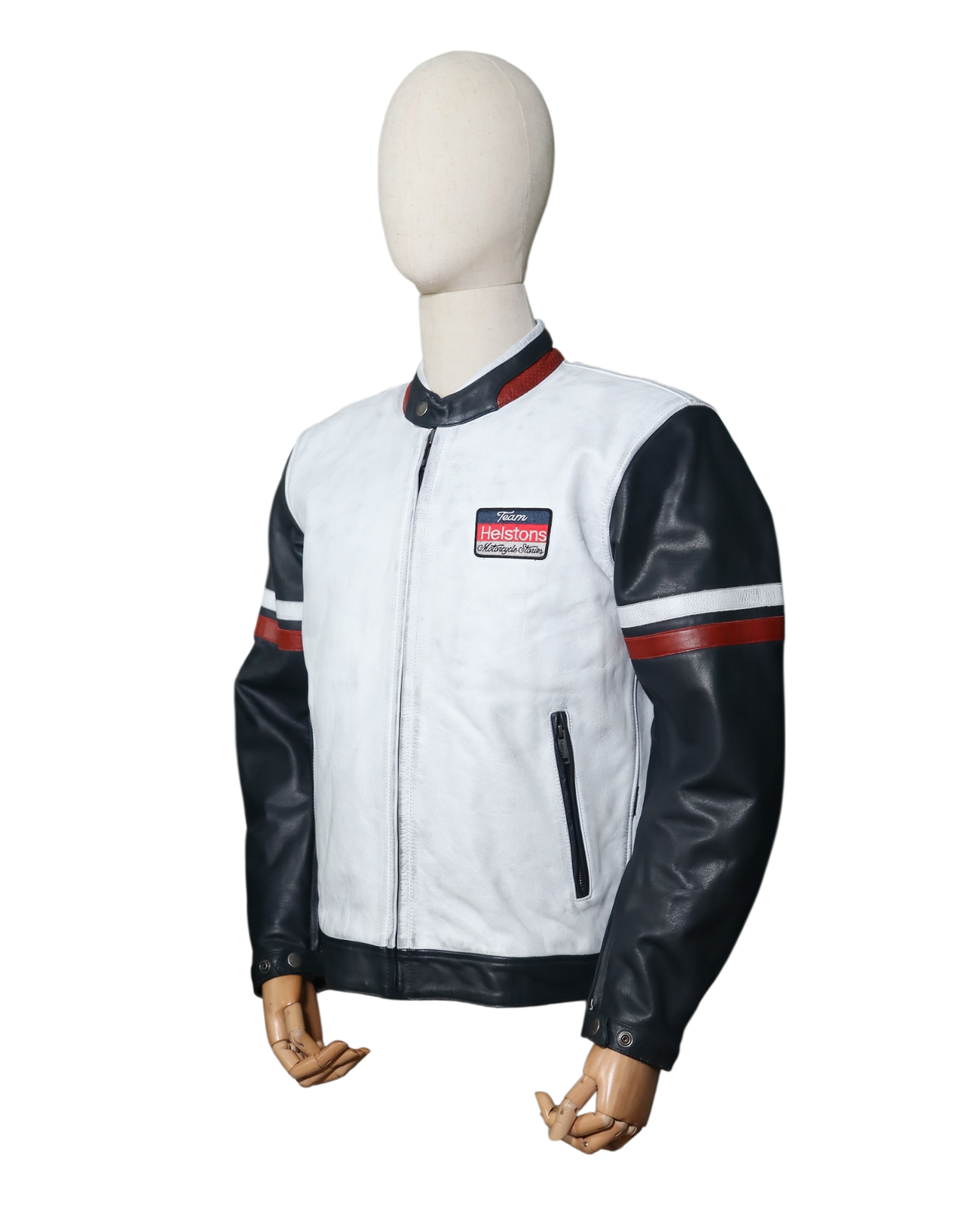 HELSTONS V SERIE CUIR RAG BLEU BLANC - L