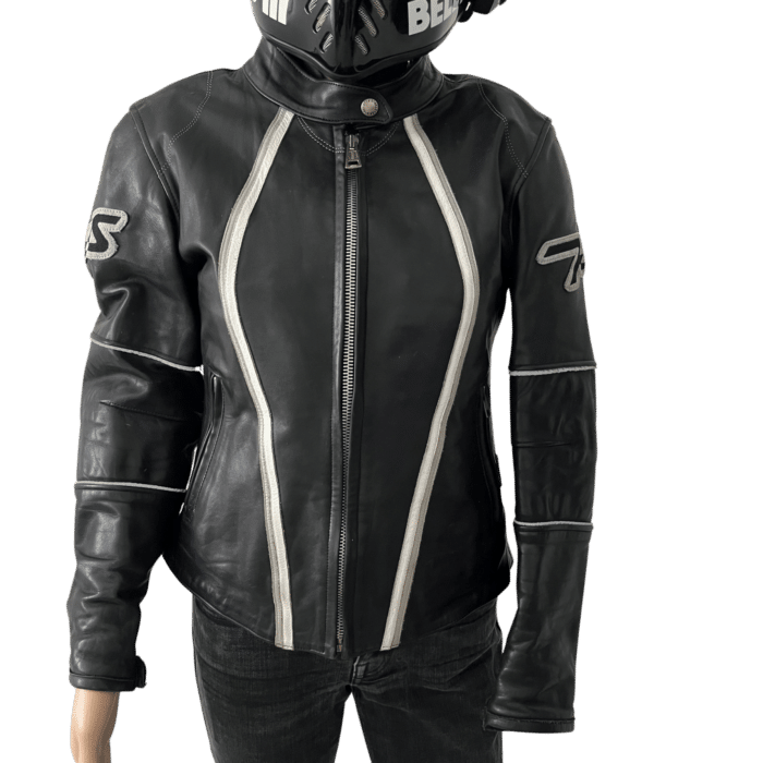 Blouson moto Helstons femme en cuir taille M, protections CE, style rétro, doublure amovible, bon état.