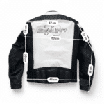 Mesures et guide des tailles en cm Blouson cuir vintage Segura 70 Castrol S Femme – Seconde main – Très bon état