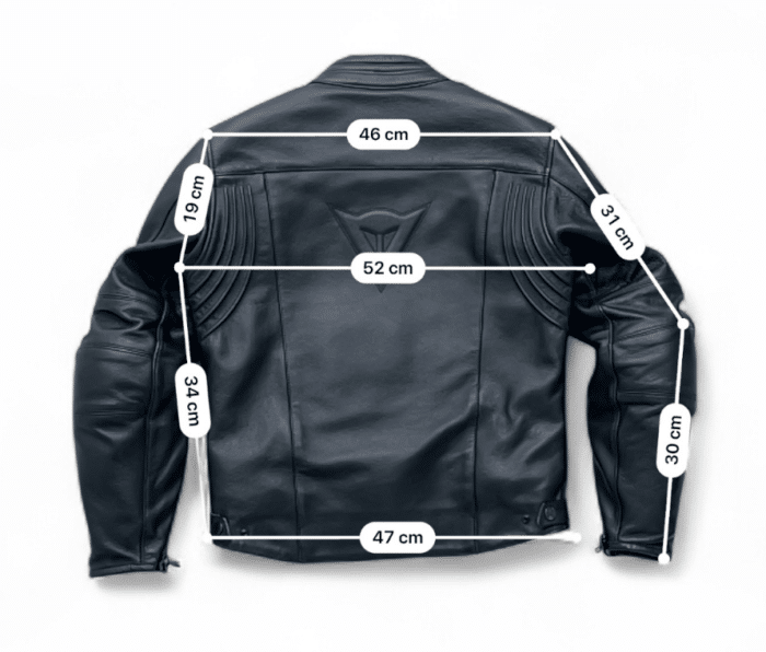 Guide taille et mesure en cm Blouson moto cuir DAINESE S/46 Homme – Bon état 