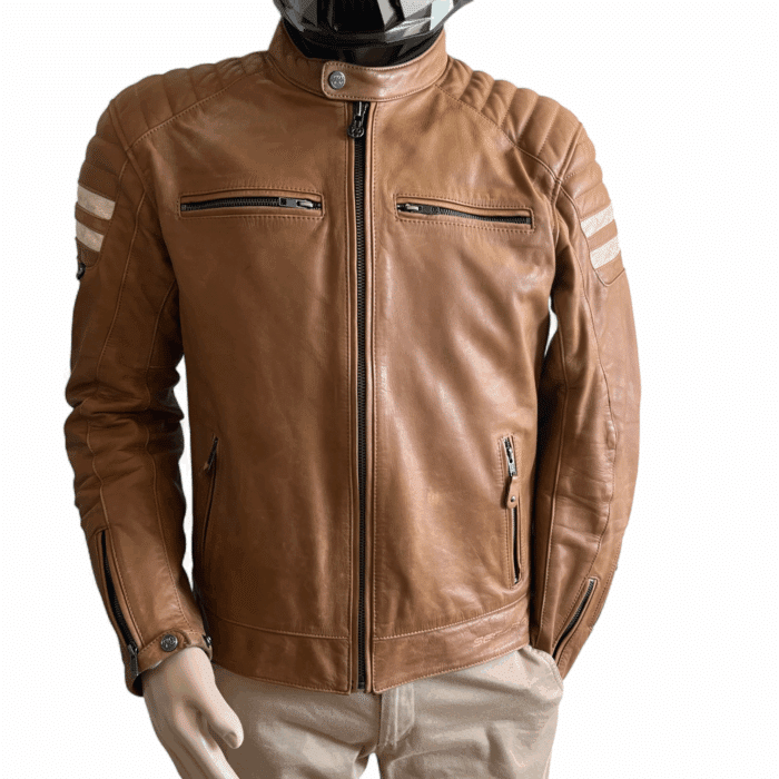 blouson moto cuir Segura Stripe seconde main en taille L pour homme