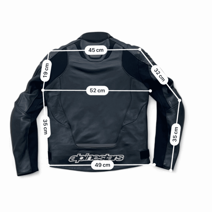 Guide taille et mesure en cm blouson moto cuir Alpinestars Jaws V3 seconde main en taille S/48