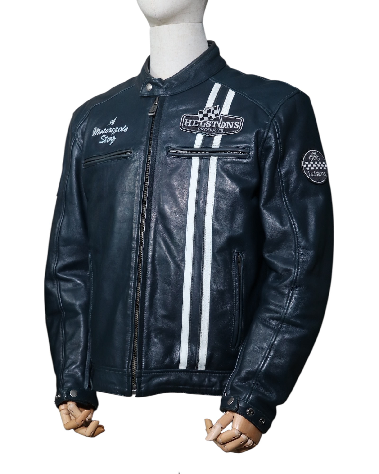 Cuir Helstons Indy occasion moto blouson bleu Cuir Helstons Indy occasion moto blouson bleu